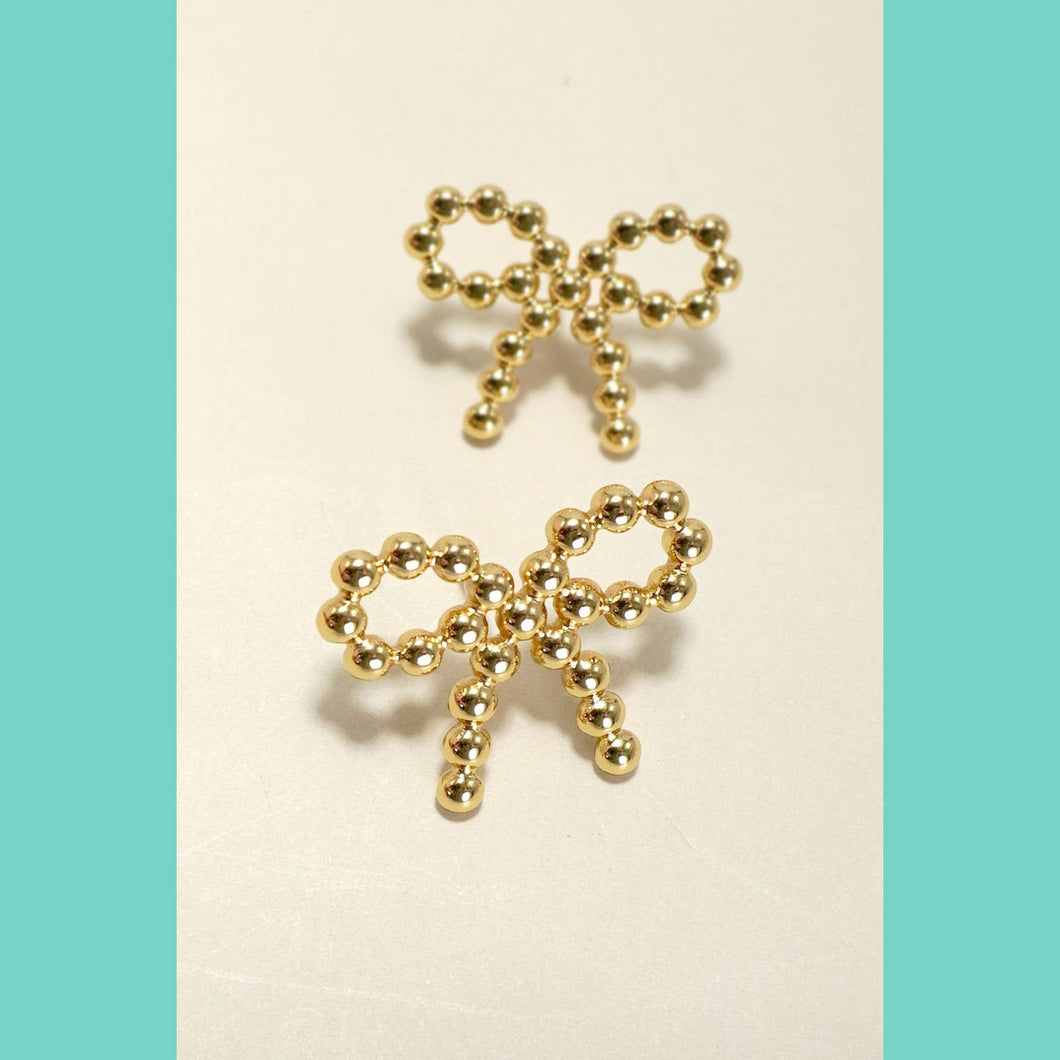 18K STAINLESS STEEL TARNISH FREE BOW STUD EARRINGS |  Gold