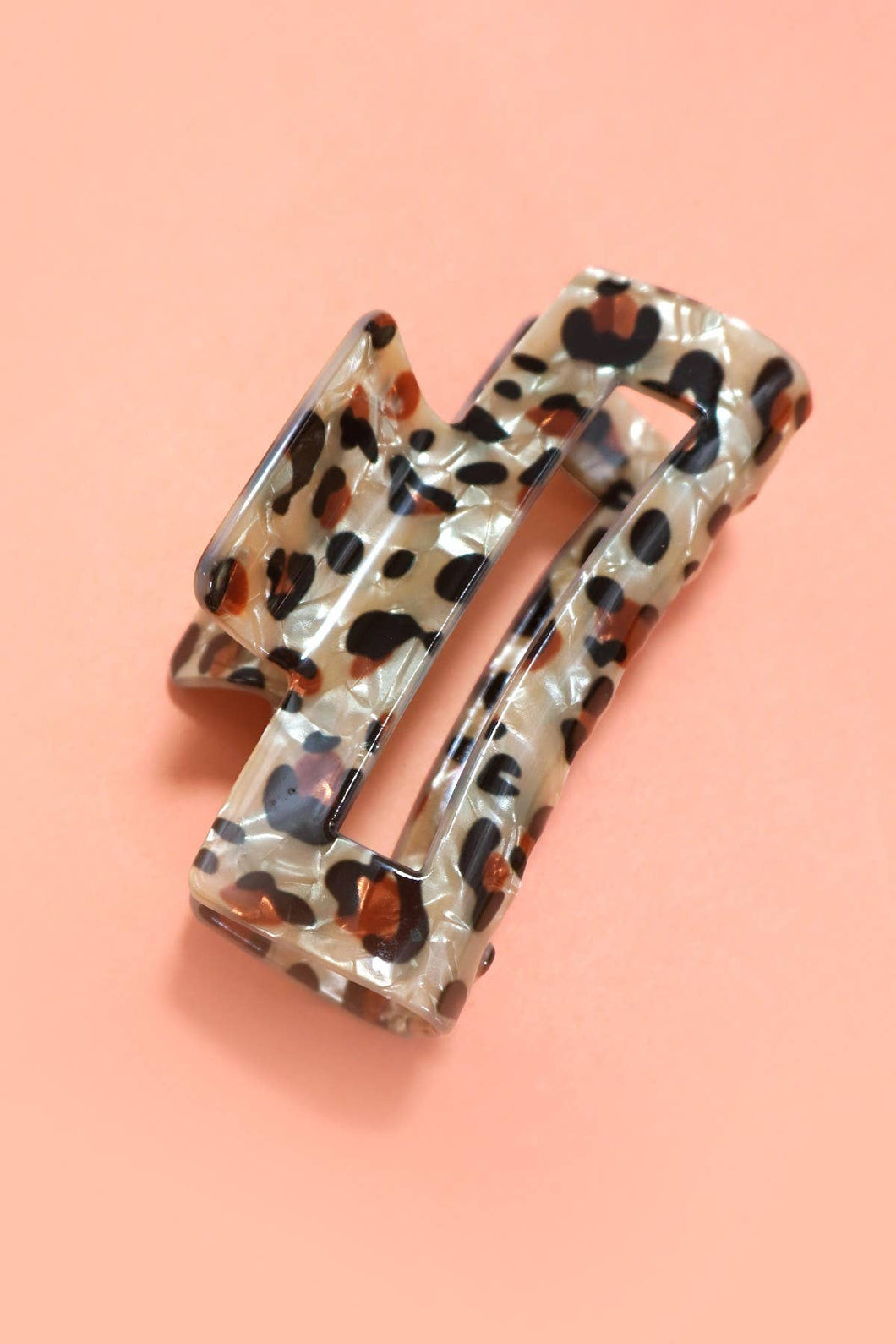 RECTANGLE LEOPARD ANIMAL DESIGN HAIR CLAW CLIPS |Beige