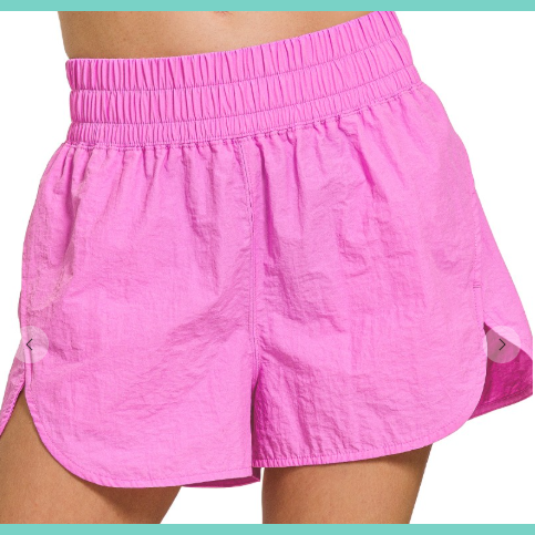 Bright Mauve Windbreaker Smocked Running Shorts