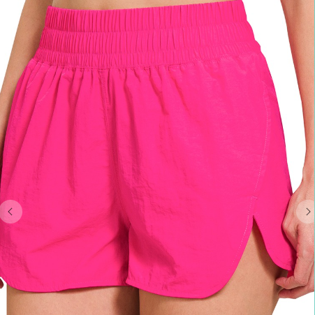 Hot Pink Windbreaker Smocked Running Shorts