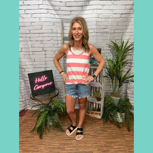 Coral Stripe Knotted Cami