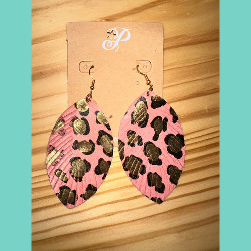 Pink Leopard Leather Earrings