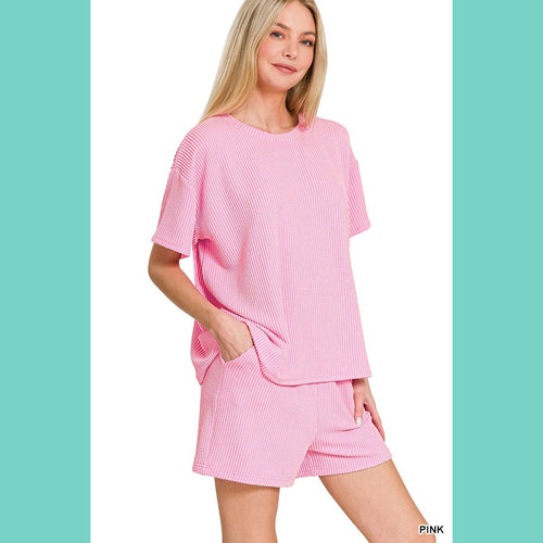 Pink Berry Corded Round Neck Short Set