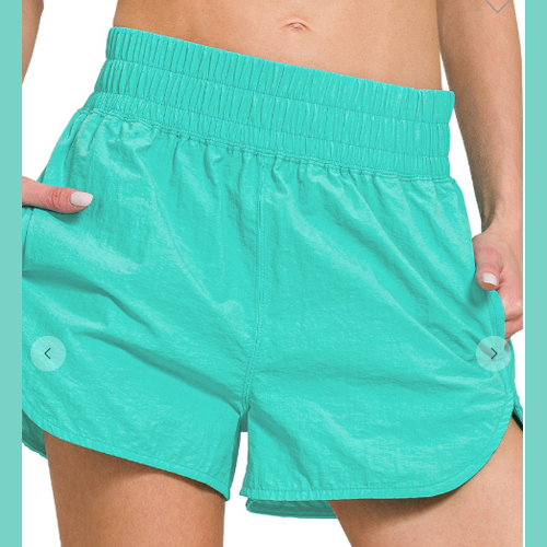 Turquoise Windbreaker Smocked Running Shorts
