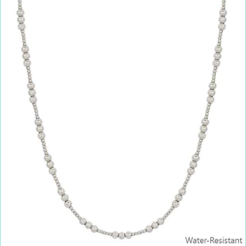 Silver Water Resistant 3 & 4 mm Beaded Necklace