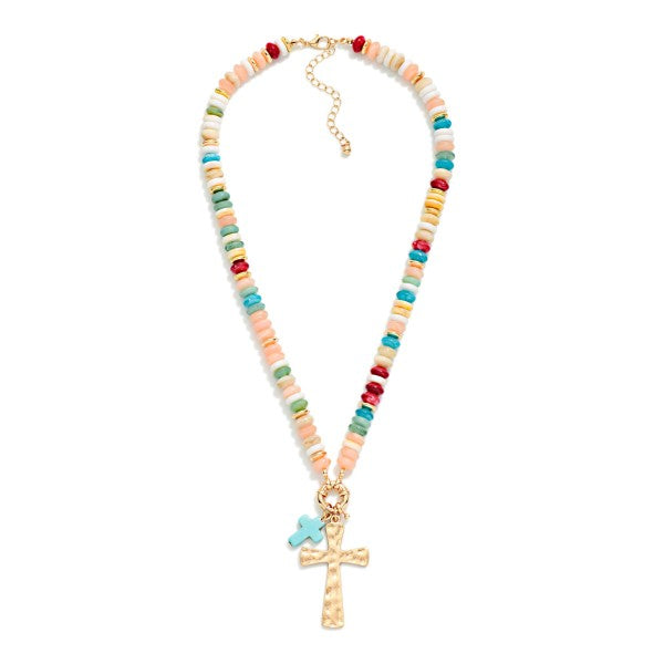 Multi Color Beaded Cross Necklace