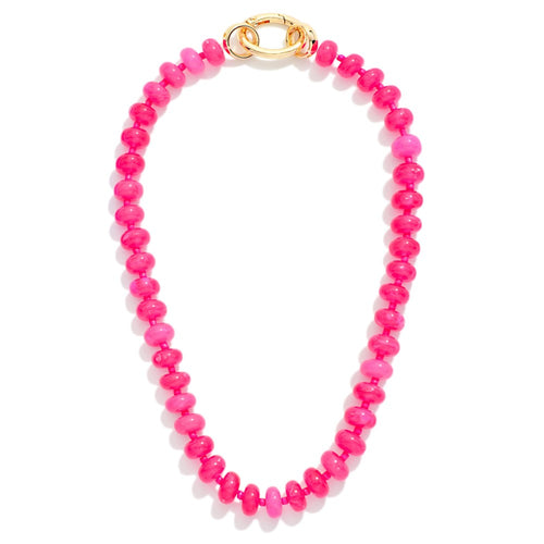 Pink Beaded Marble Acetate Necklace