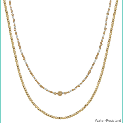 Water Resistant Gold/White Beaded Chain