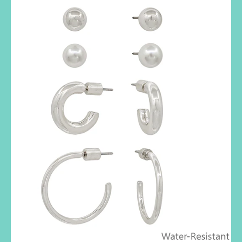 Water Resistant Silver & Pearl Set of 4