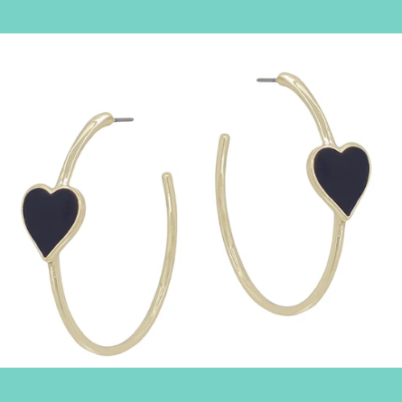 Black Heart Gold Hoops