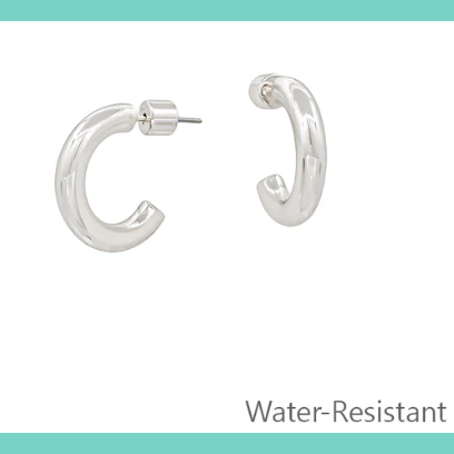 Water Resistant Silver Hoops