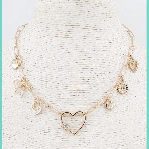 Gold Chain With Rhinestone Hearts & Bows