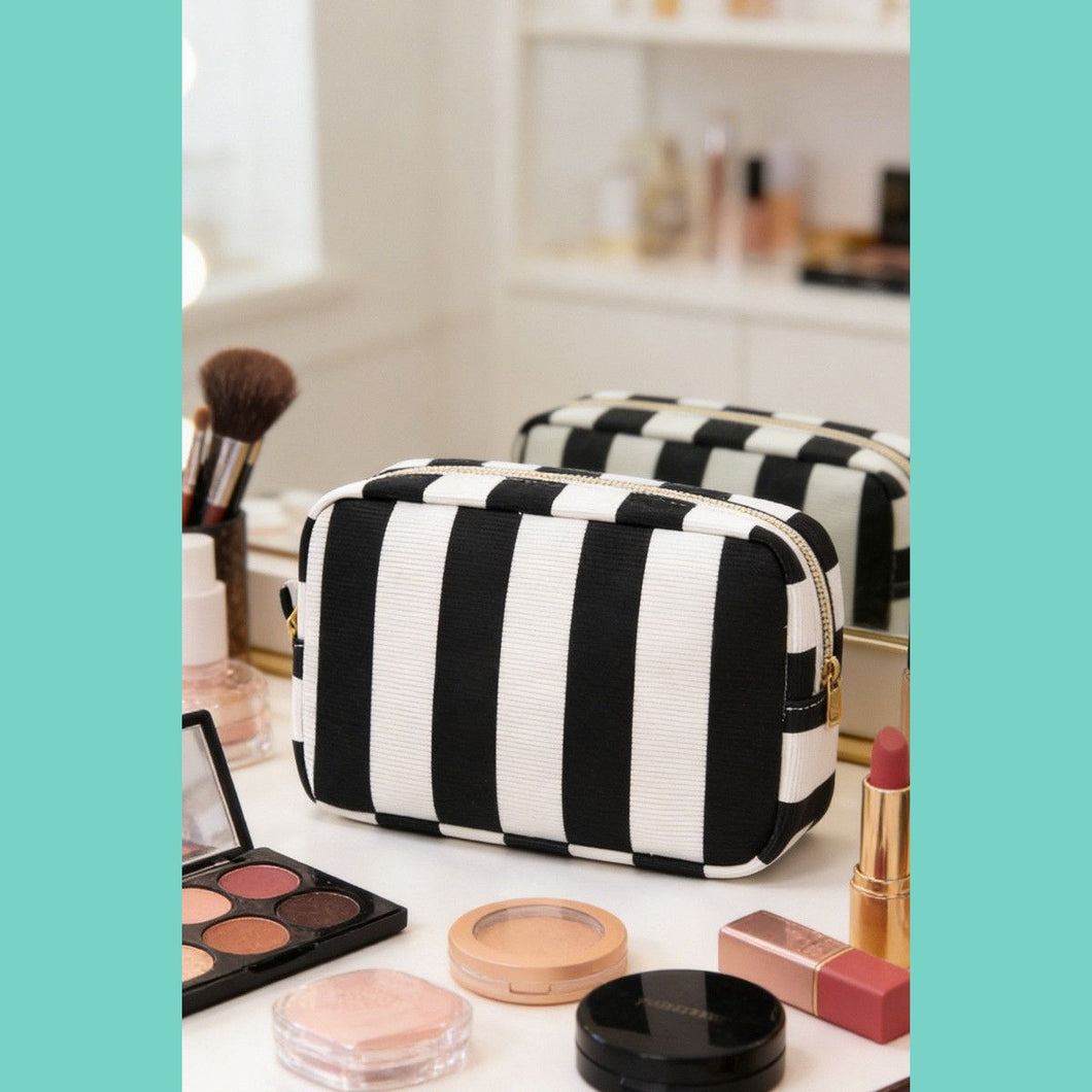Black & White Stripe Travel Cosmetic Bag