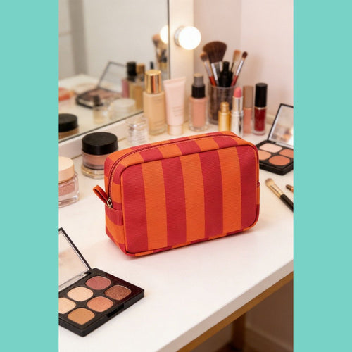 Red & Orange Stripe Travel Cosmetic Bag