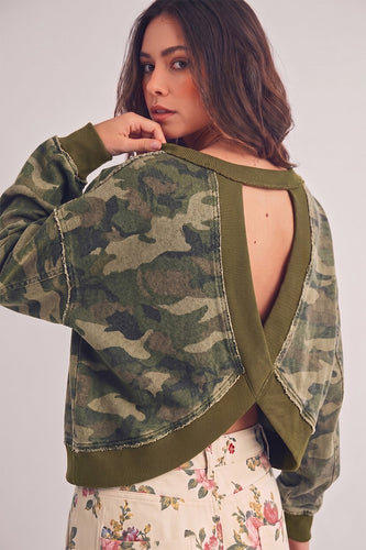 Cropped Camo Open Back Pullover