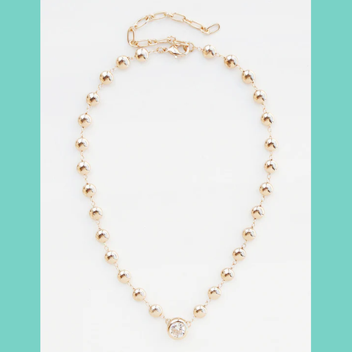 Gold Beaded Chain With Clear Crystal