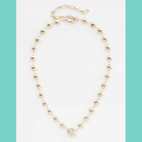 Gold Beaded Chain With Clear Crystal