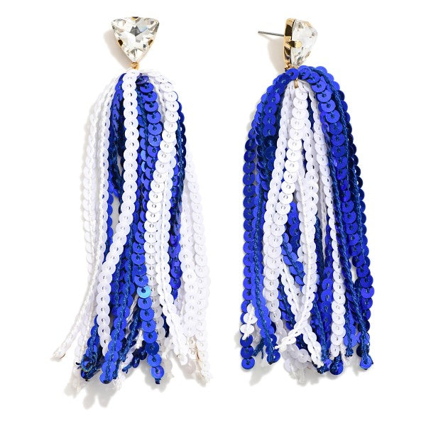 Long Sequin Tassel Game Day Drop Earrings