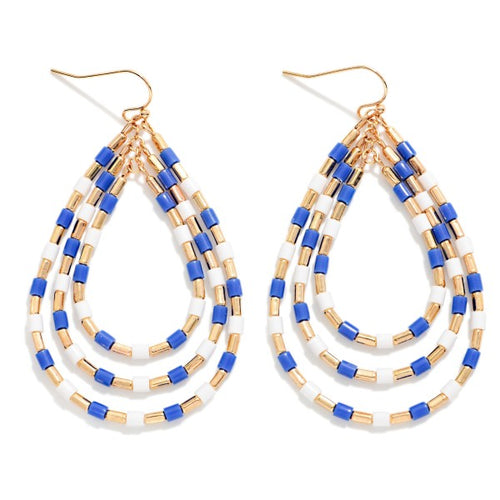 Blue and White Beaded Earrings