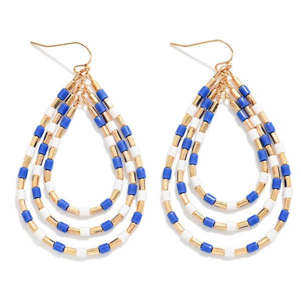 Blue and White Beaded Earrings