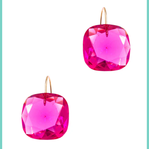 Hot Pink Crystal Gold Drop Earrings