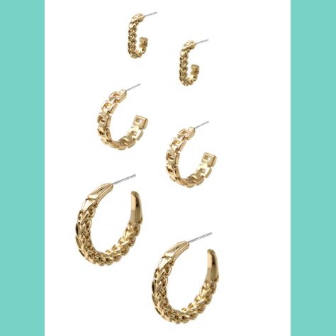 Gold Textured Hoops Set of 3