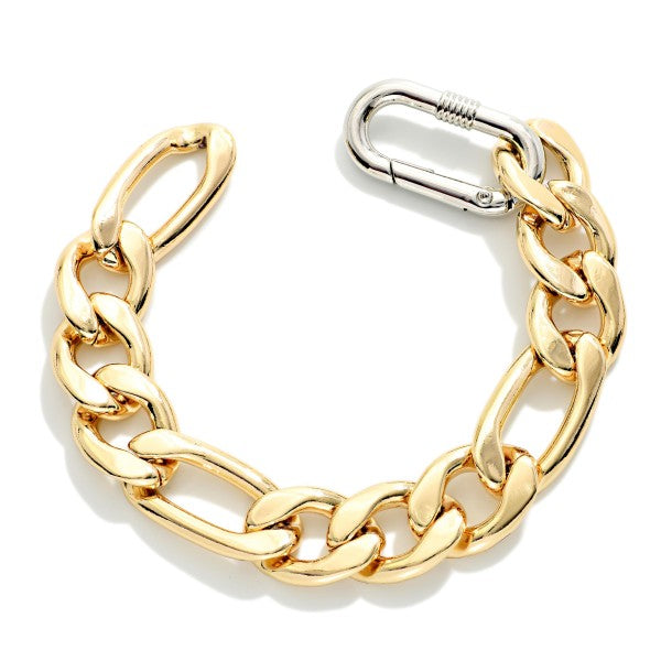 Two Tone Metal Chunky Flat Chain Bracelet