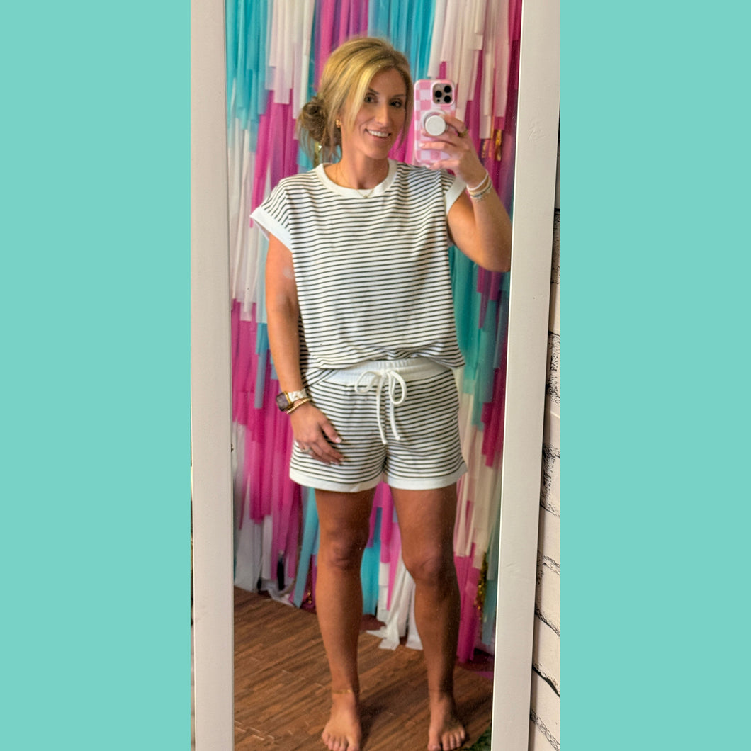 Sweet Summer Brown Stripe Shorts Set