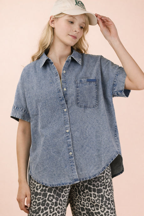 Mineral Washed Chambray Denim Oversized Shirt