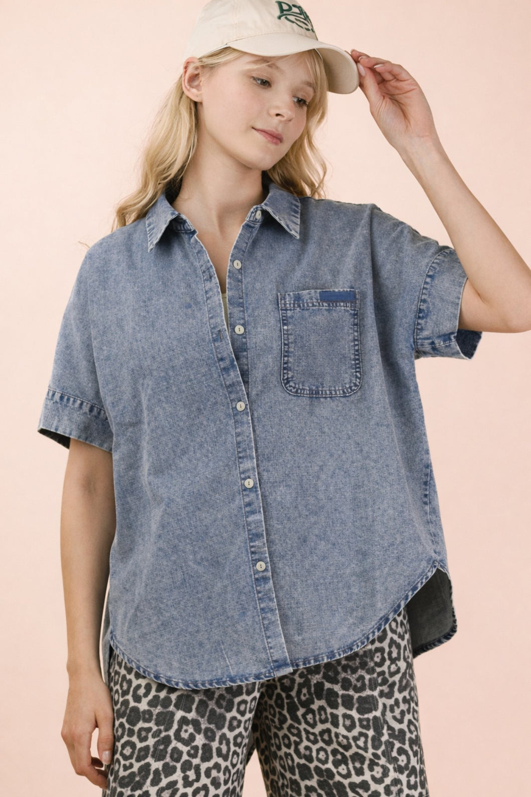 Mineral Washed Chambray Denim Oversized Shirt