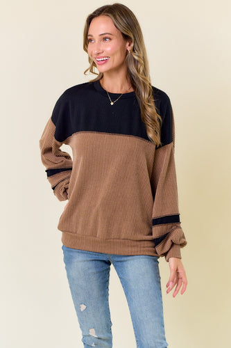 Two Tone Ribbed Long Sleeve Top