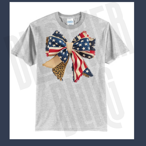 *Pre-Order* American Flag Bow Leopard Accent Tee
