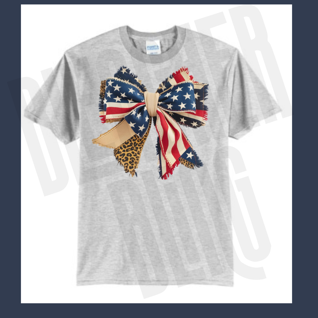 *Pre-Order* American Flag Bow Leopard Accent Tee