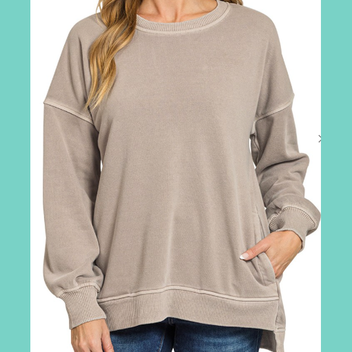 Ash Mocha Fleece HI-Lo Pullover With Pocket