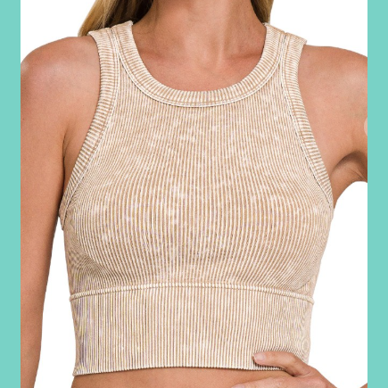 Ash Mocha Stone Washed Ribbed Seamless Top