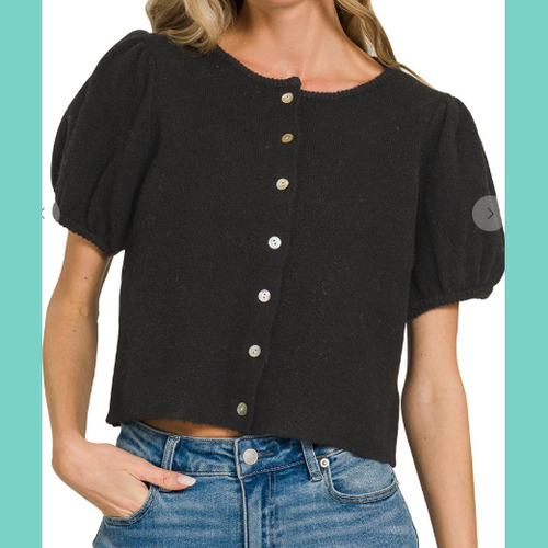 Black Fluff Sleeve Cardigan Sweater