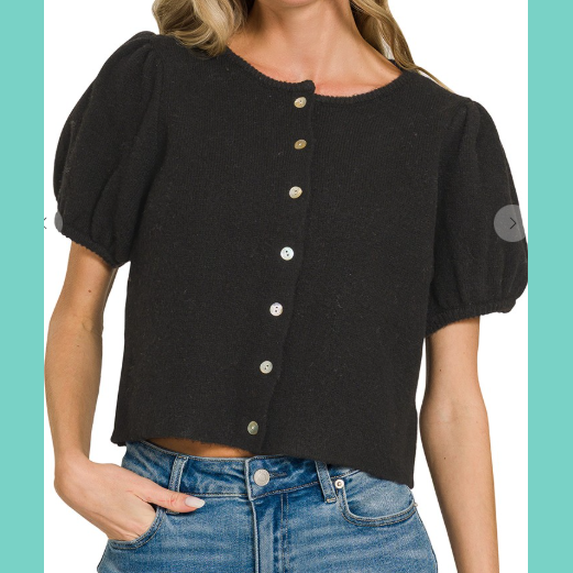 Black Fluff Sleeve Cardigan Sweater