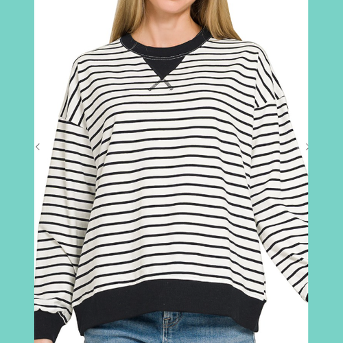 Downtown Darling Black Stripe Pullover