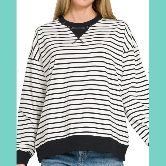 Downtown Darling Black Stripe Pullover