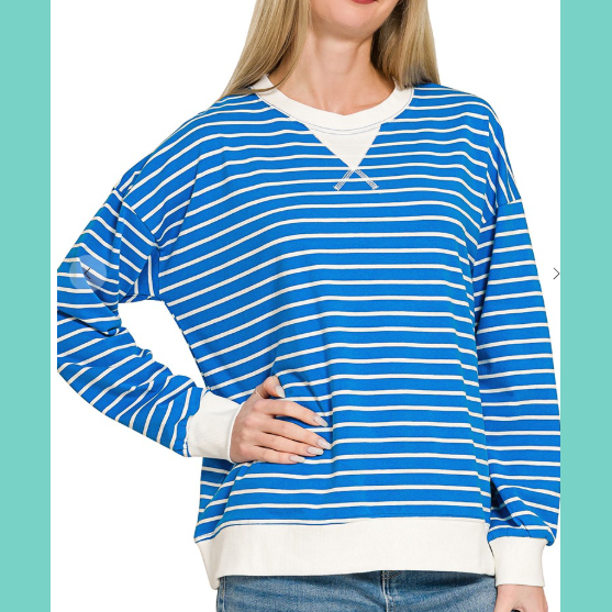 Easy Breezy Blue & White Stripe Pullover