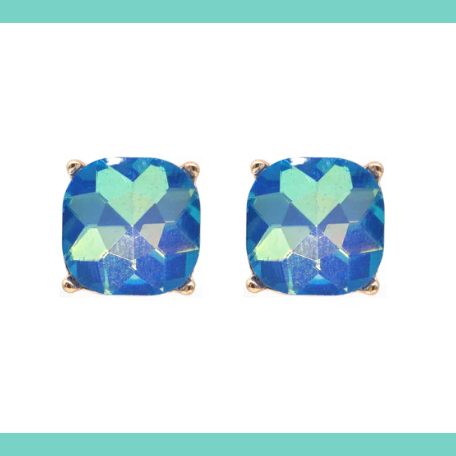 Iridescent Blue Studs in Gold