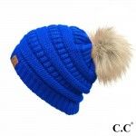 CC Pom Ribbed Knit Beanie