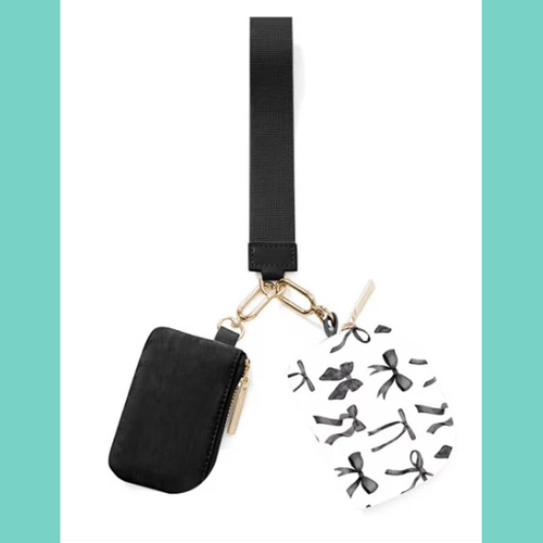 Midnight Bow Double Pouch Wristlet Key Ring
