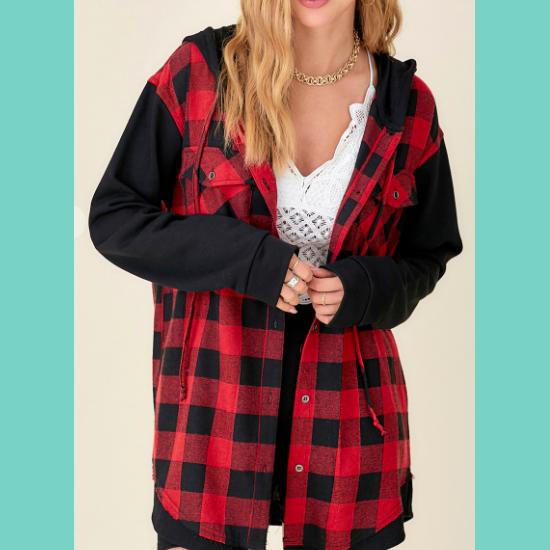 Lightweight Checkered Hoodie Shirt