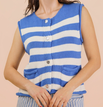 Blue Striped Button Down Sweater Top