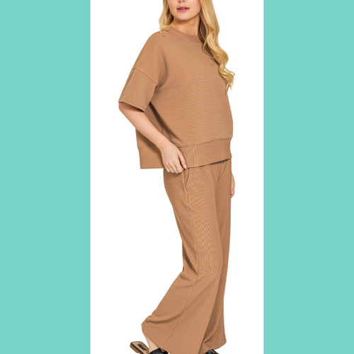 Deep Camel Ribbed Knit Set