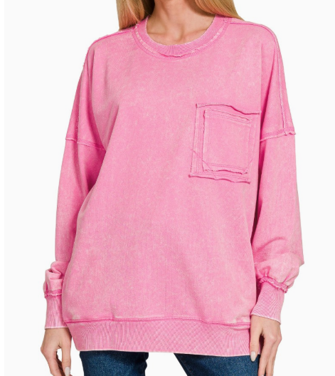 Candy Pink Acid Wash Pullover