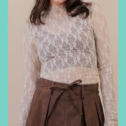 Champagne Sheer High Neck Fitted Sheer Lace Top