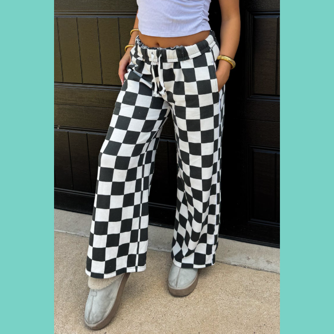 Wide Leg Checkered Joggers