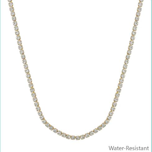 Water Resistant Clear Crystal Tennis Chain Necklace